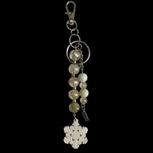 Silver + White Snowflake Beaded Keychain